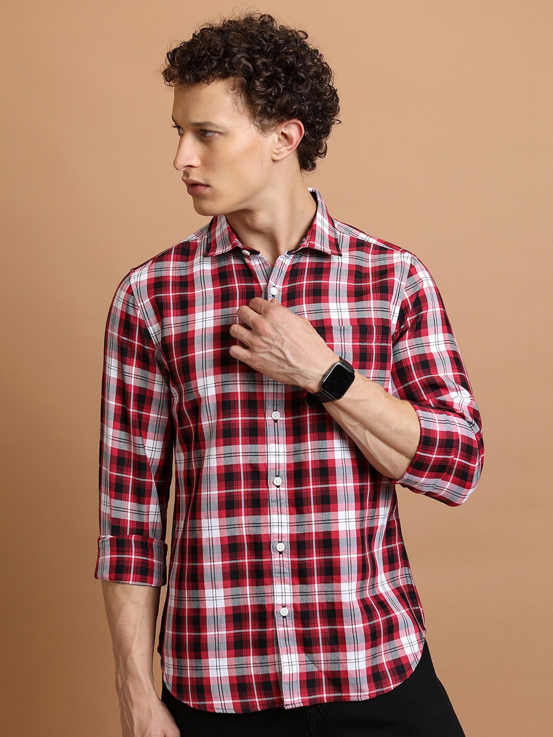 

HIGHLANDER Slim Fit Tartan Checked Casual Shirt, White