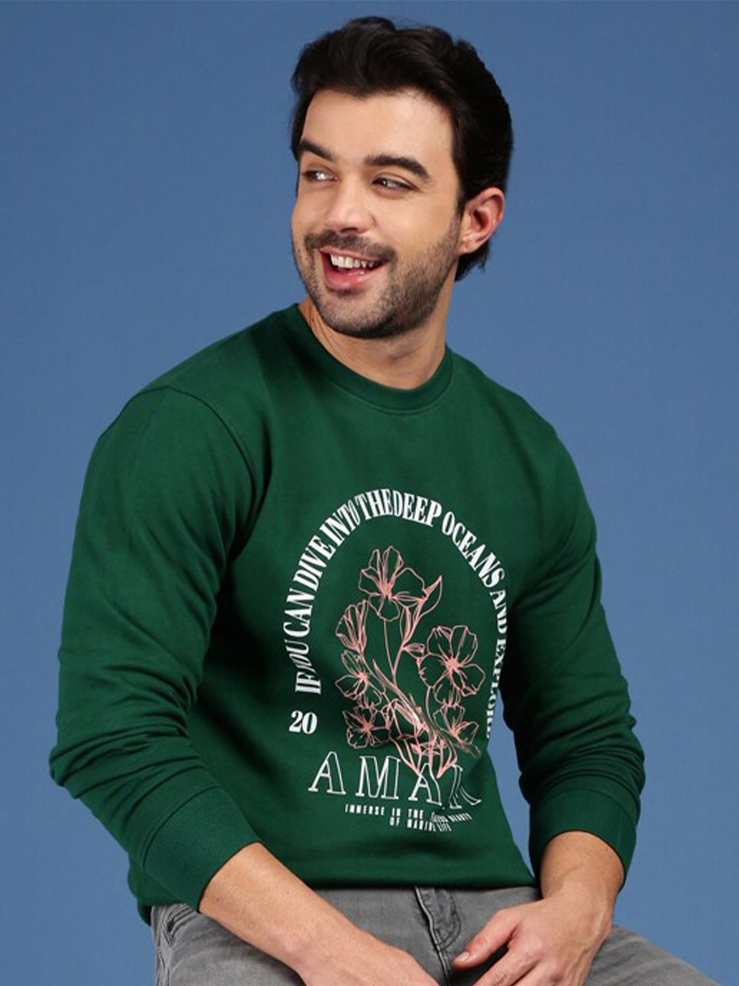

Mast & Harbour Green Typography Printed Pure Cotton Sweatshirt