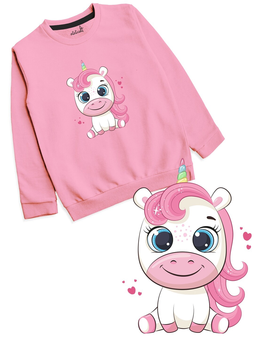 

Minicult Girls Graphic Printed Cotton Pullover, Pink