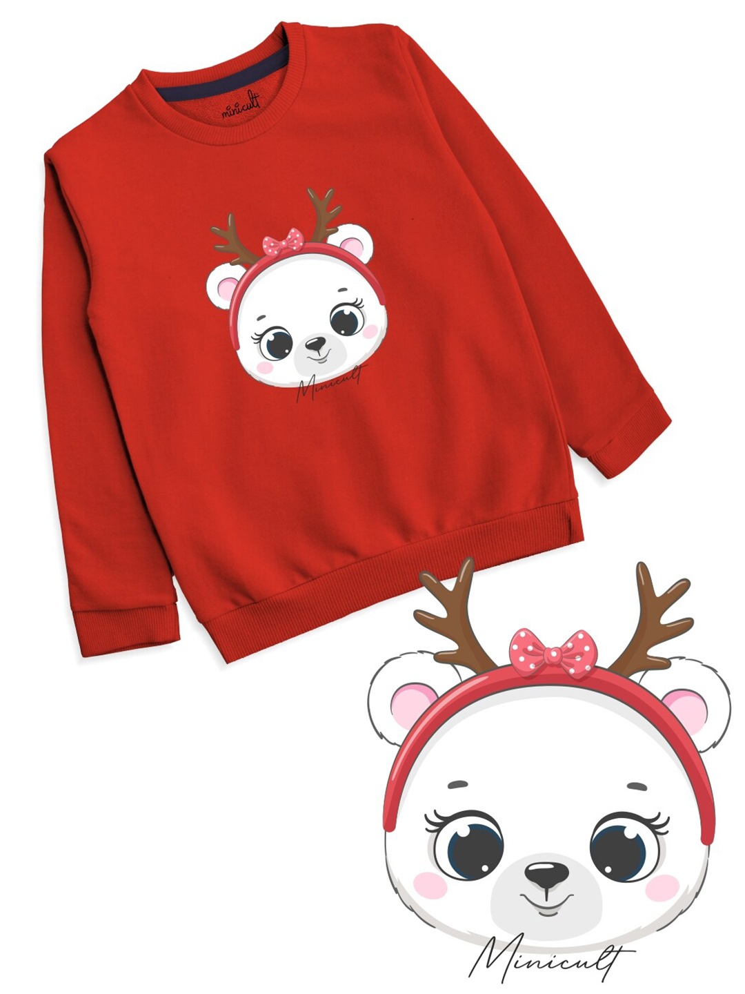 

Minicult Kids Graphic Printed Cotton Pullover Christmas Sweatshirt, Red