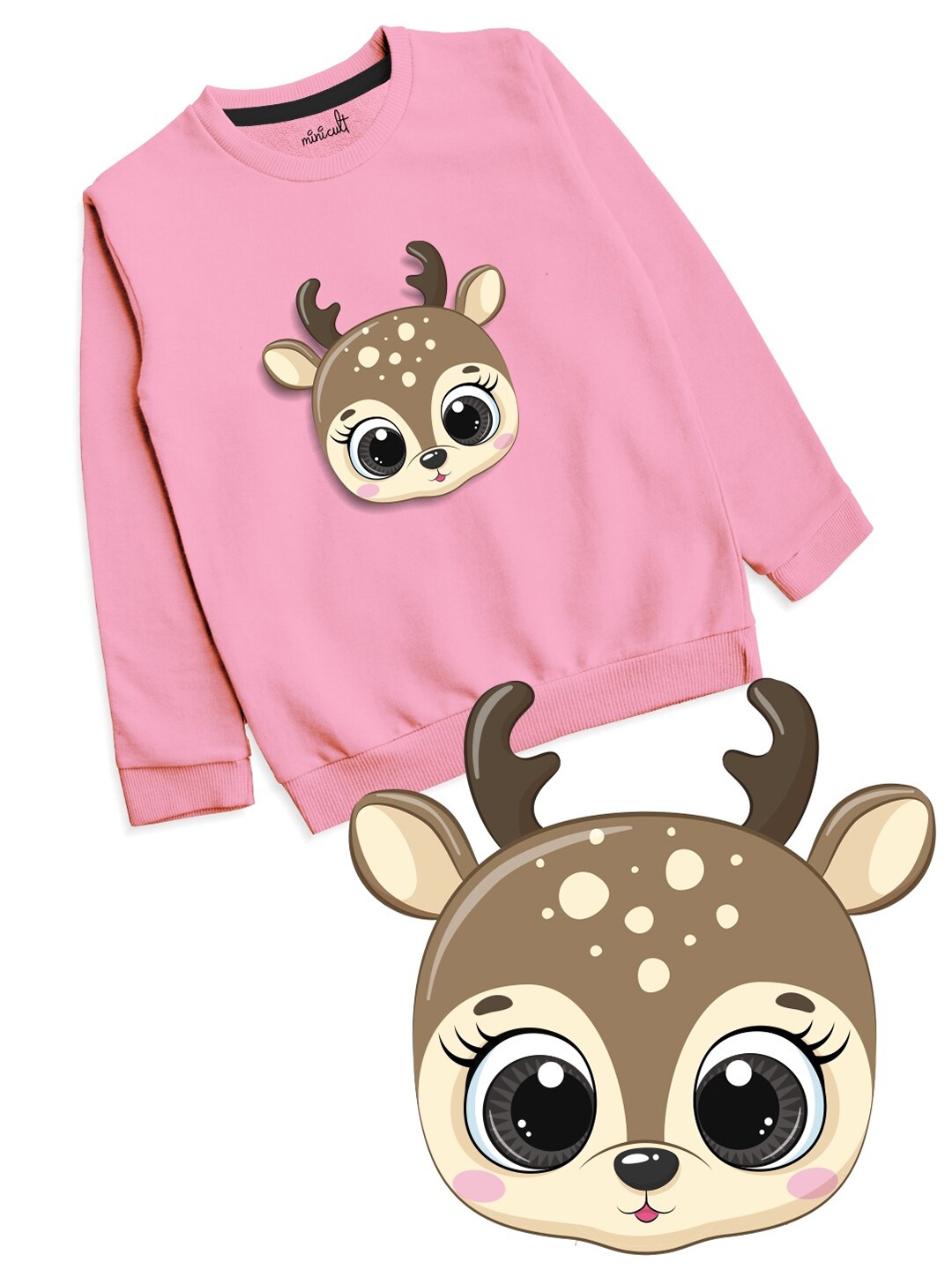 

Minicult Girls Graphic Printed Cotton Pullover, Pink