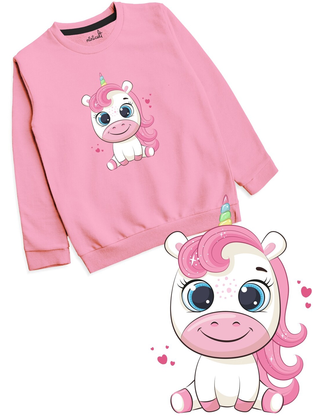 

Minicult Girls Unicorn Printed Cotton Pullover Sweatshirt, Pink