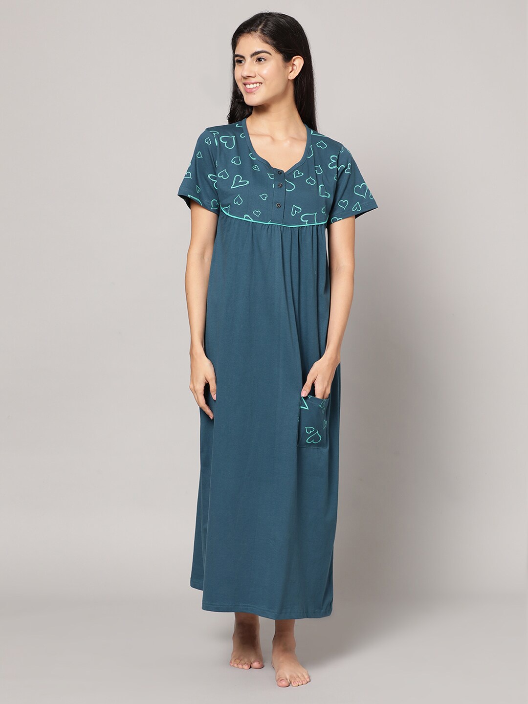 

Kryptic Conversational Printed Pure Cotton Maxi Nightdress, Teal