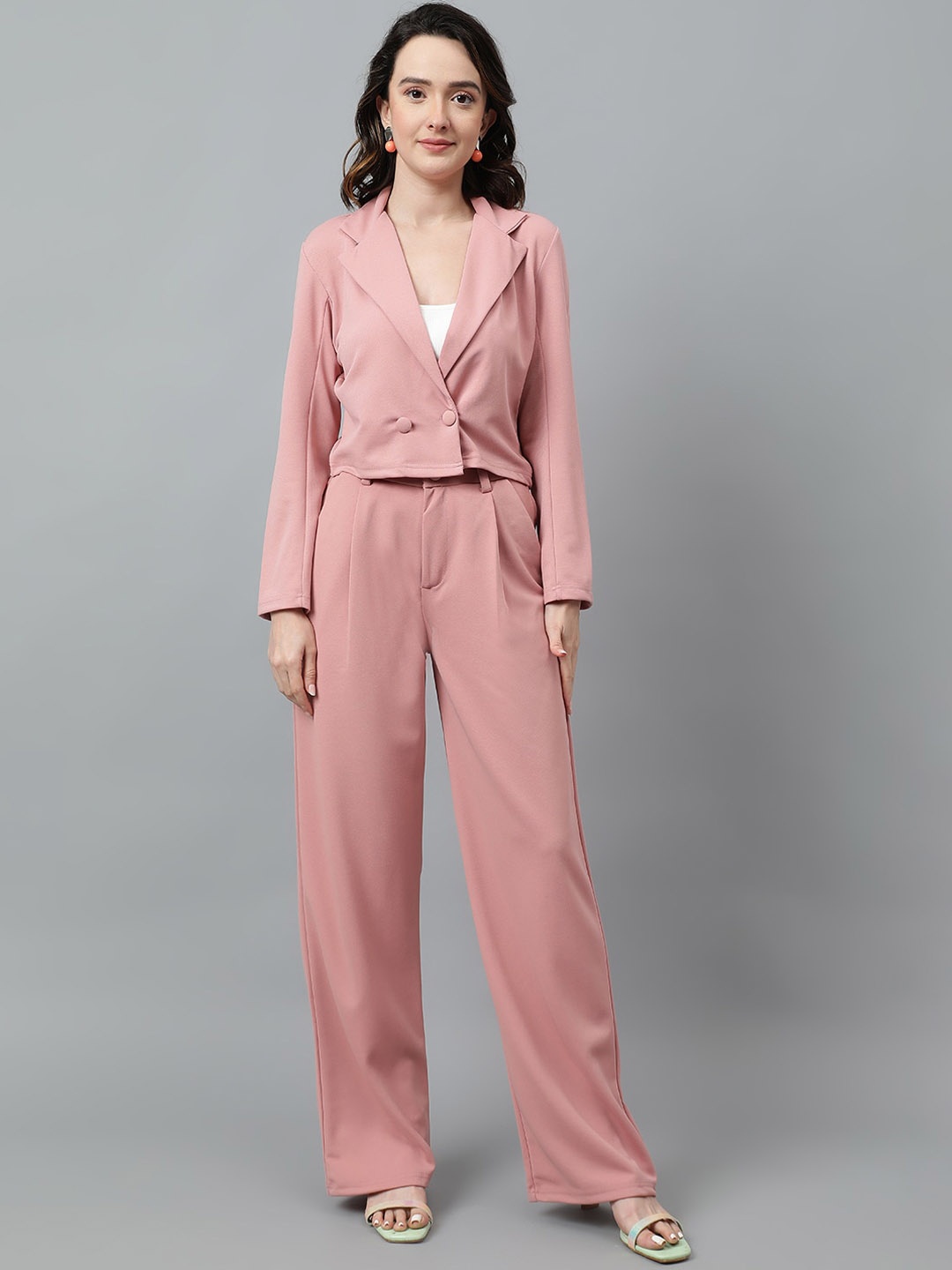 

KOTTY BIZwear Pink Notched Lapel Collar Blazer & Mid Rise Trouser