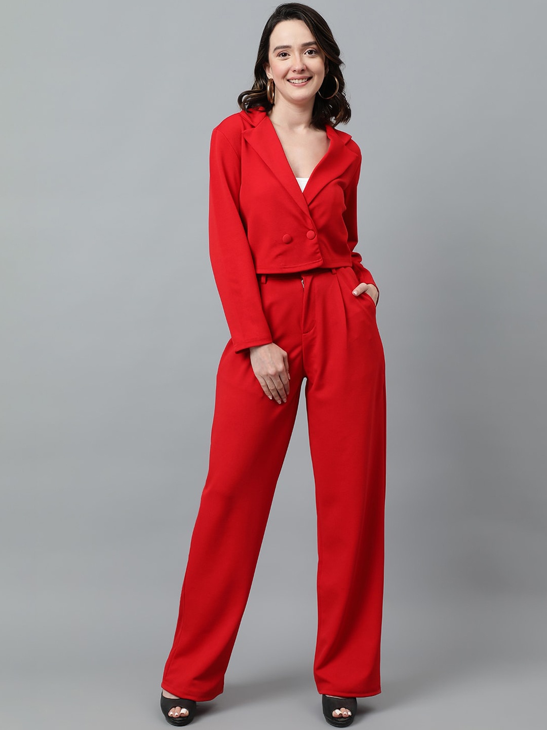 

KOTTY BIZwear Blue Notched Lapel Collar Blazer & Mid Rise Trouser, Red