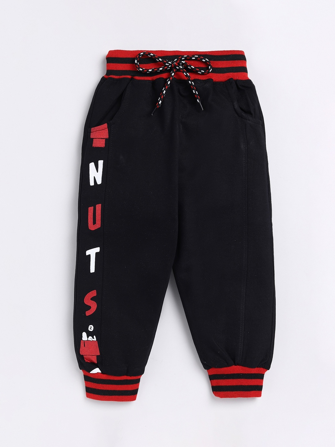 

DENIKID Boys Typography Printed Mid Rise Cotton Joggers, Black
