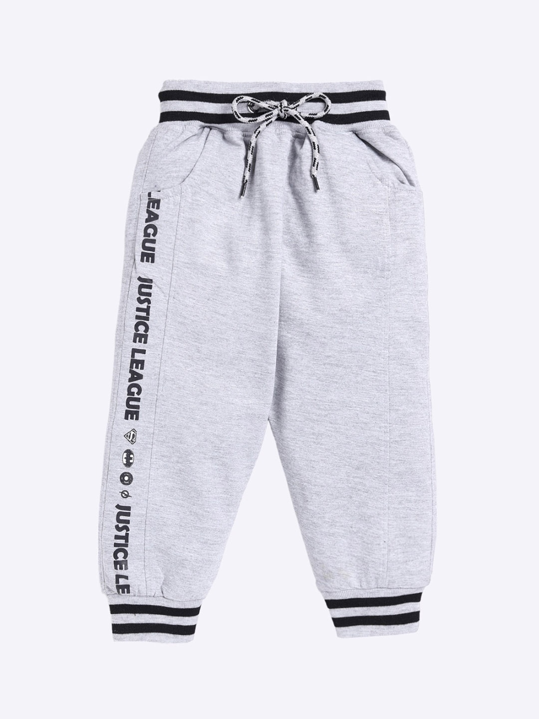 

DENIKID Boys Justice League Printed Denim Mid Rise Cotton Joggers, Grey