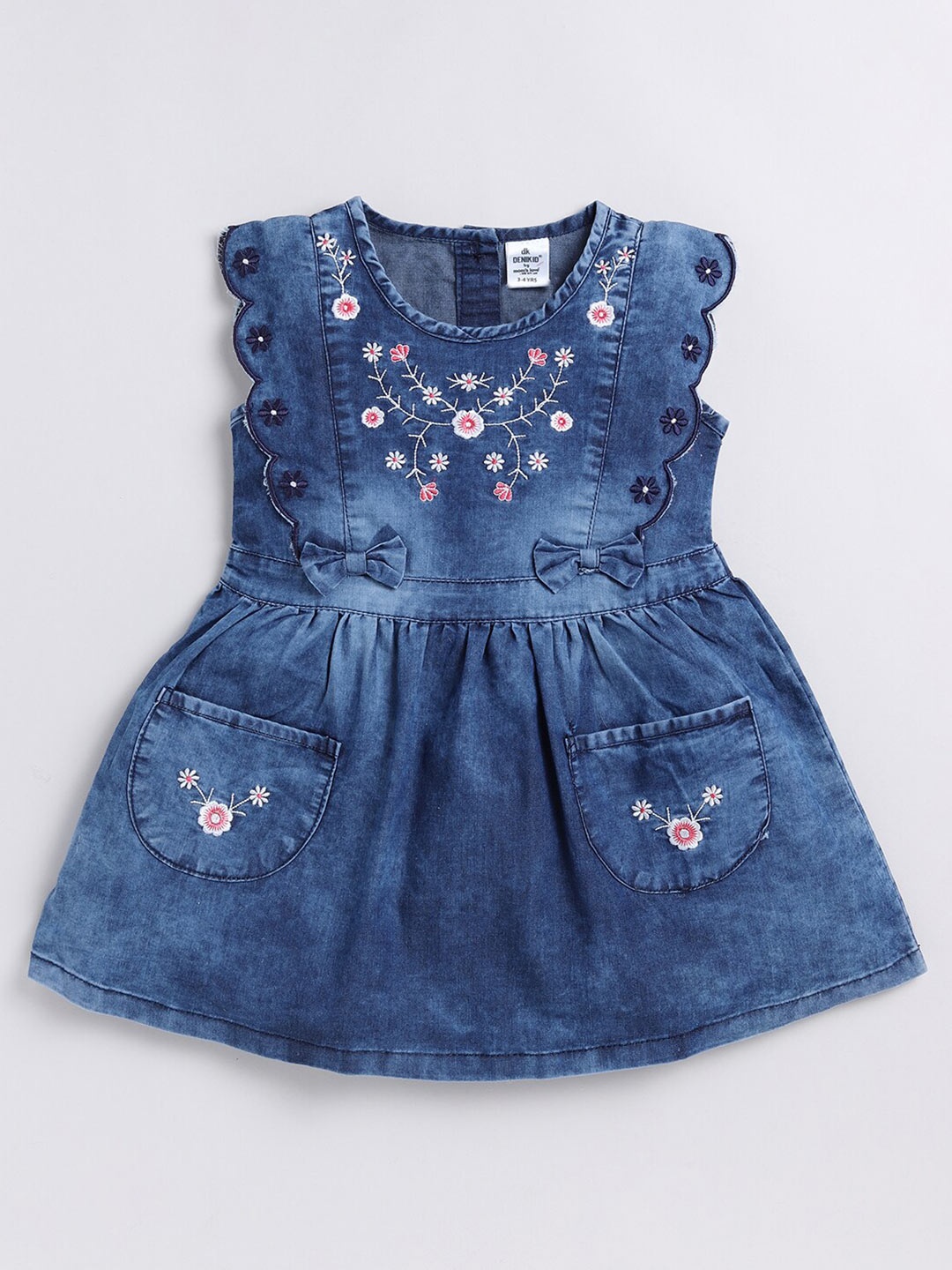 

DENIKID Girls Floral Embroidered Cotton Fit & Flare Dress, Blue