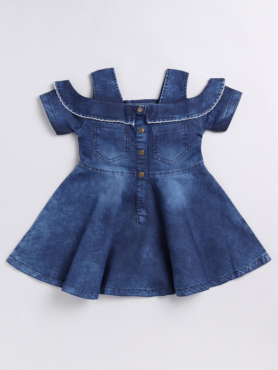 

DENIKID Girls Cold-Shoulder Sleeves Cotton Fit & Flare Dress, Blue