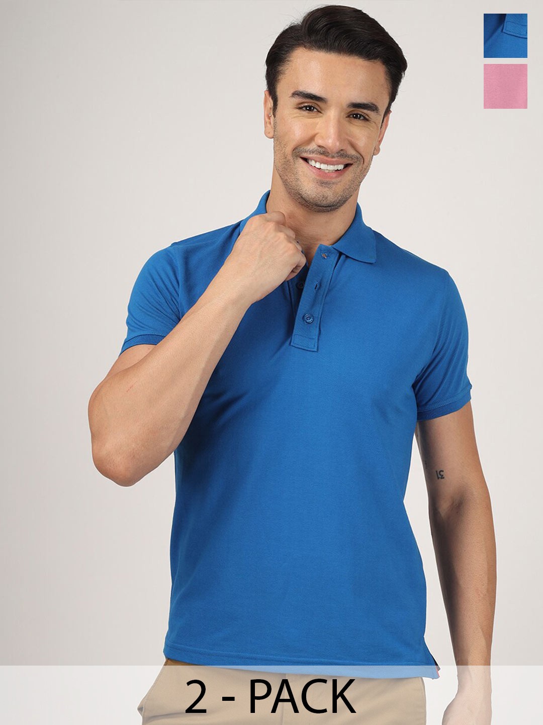 

Greylongg Pack Of 2 Polo Collar Short Sleeves T-shirt, Pink