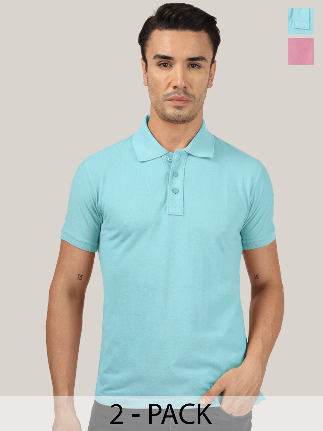 

Greylongg Pack Of 2 Polo Collar Short Sleeves T-shirt, Blue