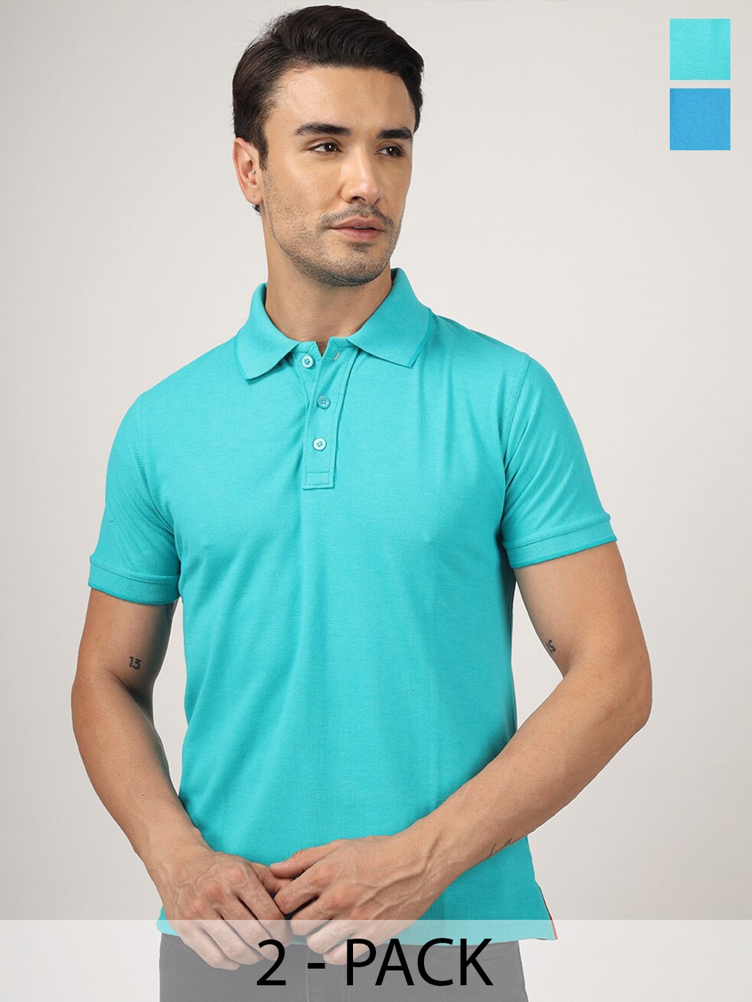 

Greylongg Pack Of 2 Polo Collar T-shirt, Sea green