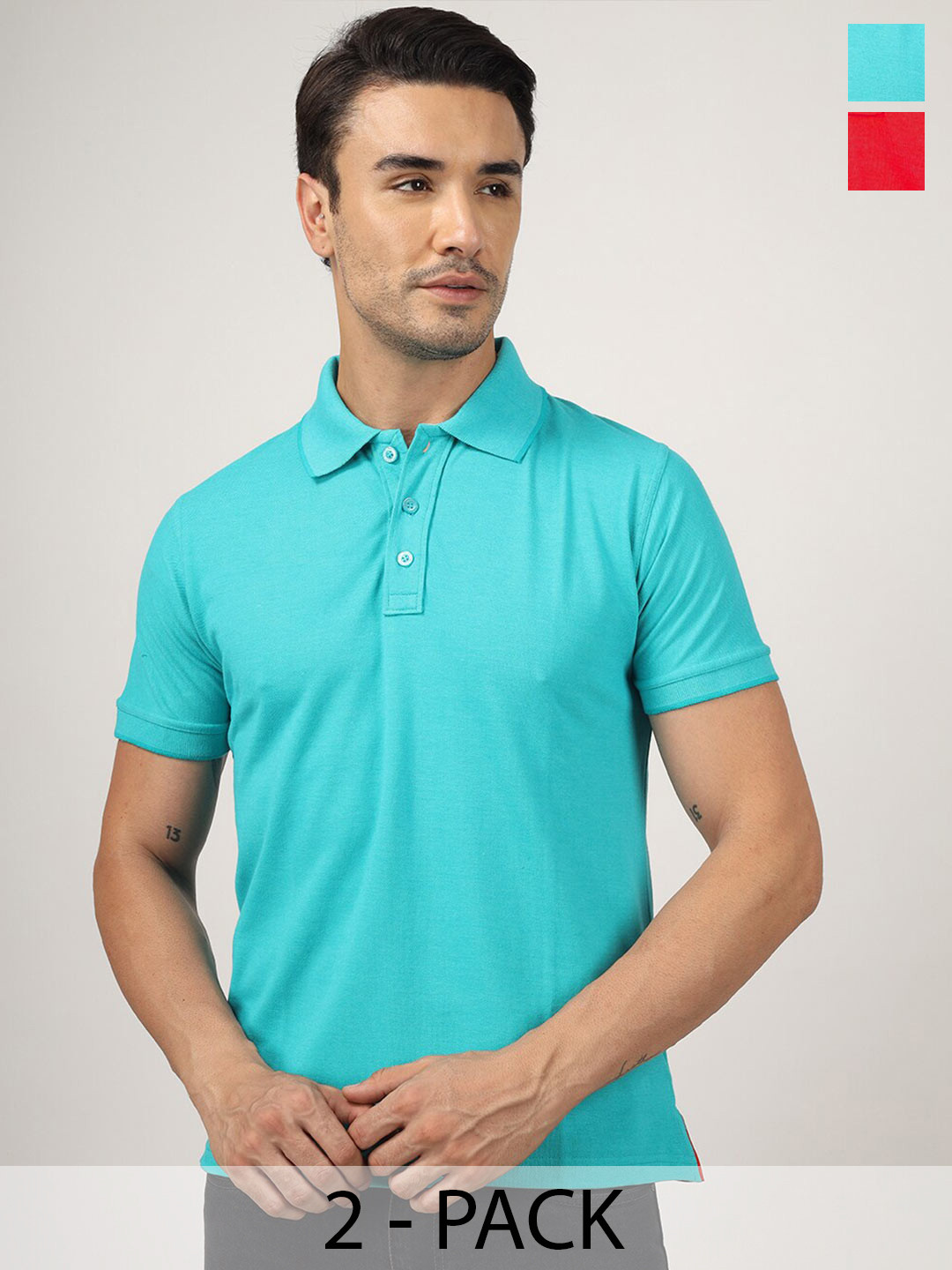 

Greylongg Pack Of 2 Polo Collar T-shirt, Sea green