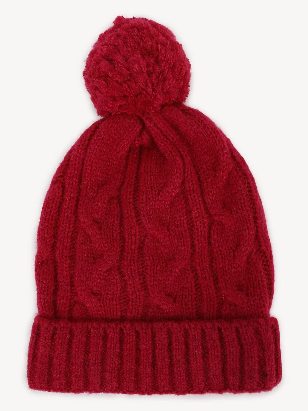 

Marks & Spencer Women Self Design Pom Pom Detail Knitted Beanie, Red