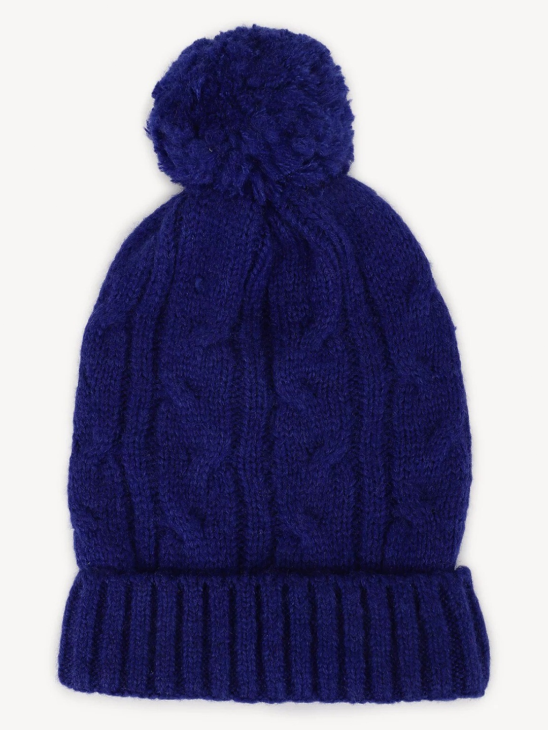

Marks & Spencer Women Self Design Pom Pom Detail Knitted Beanie, Blue