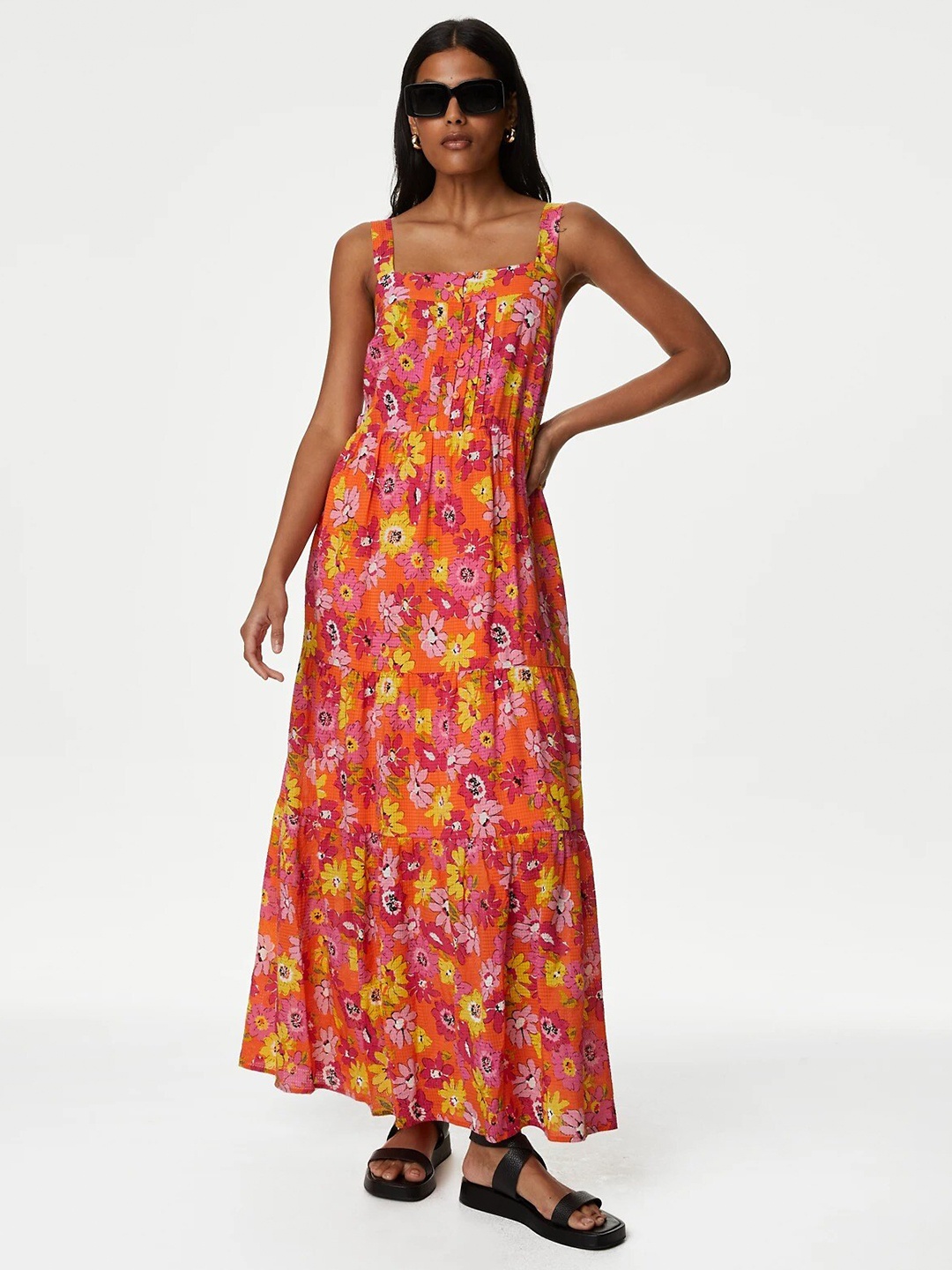 

Marks & Spencer Floral Printed Tiered Maxi Dress, Orange