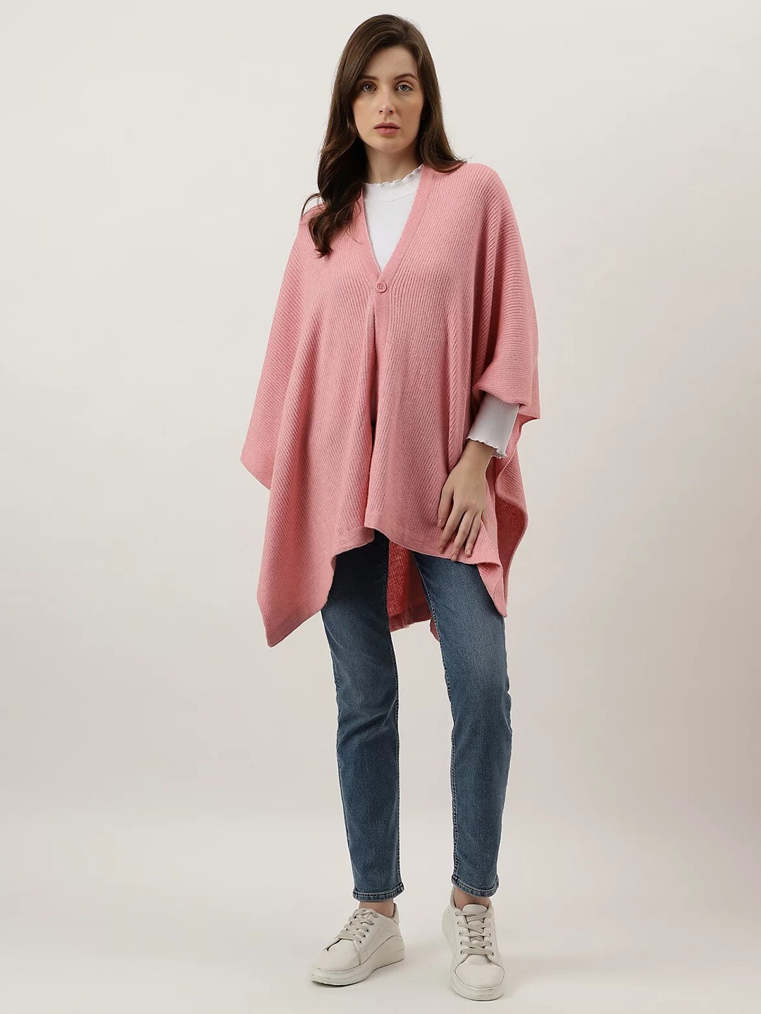 

Marks & Spencer Ribbed V-Neck Longline Poncho Sweater, Pink