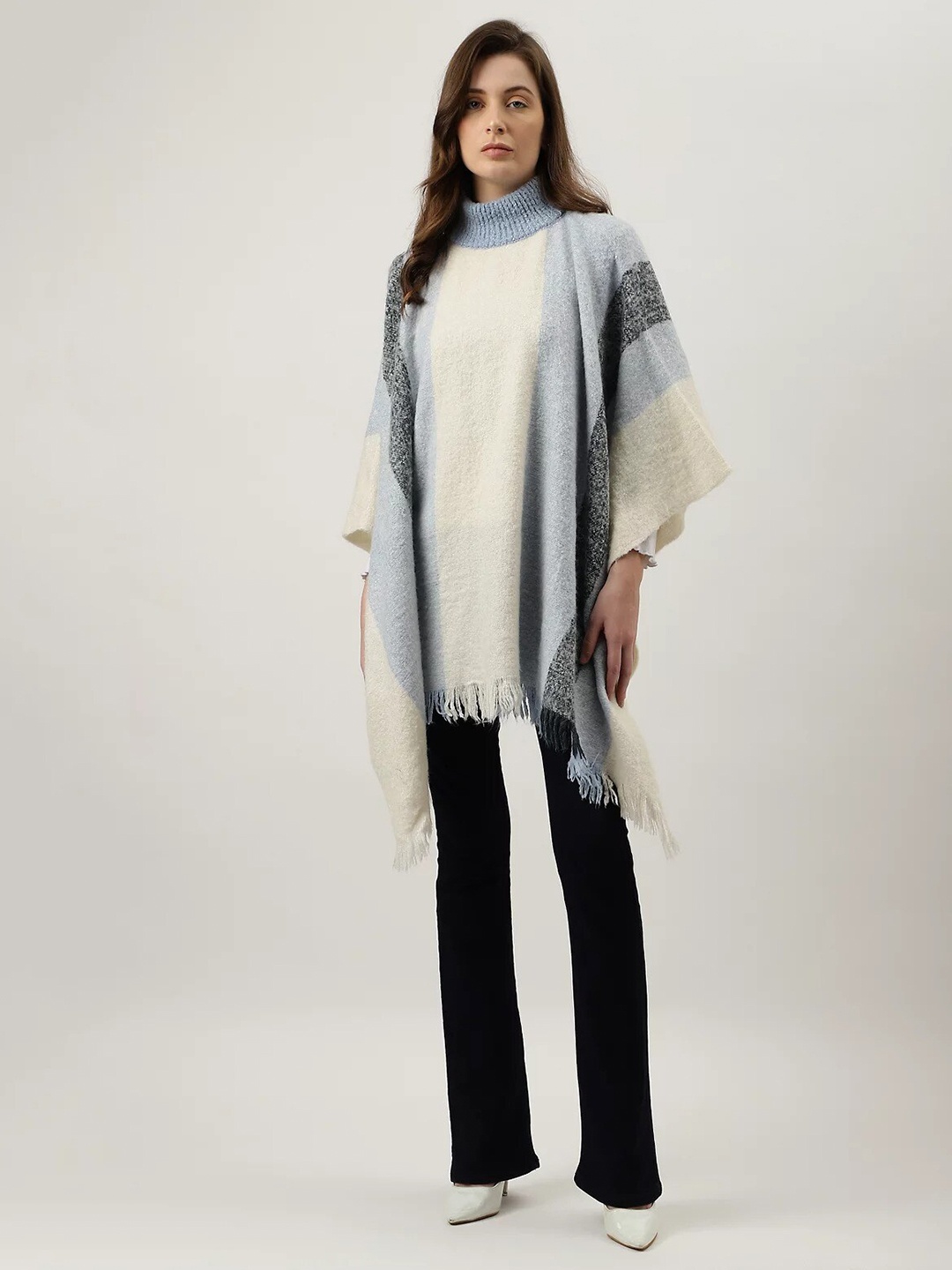 

Marks & Spencer Colourblocked Turtle Neck Poncho, White