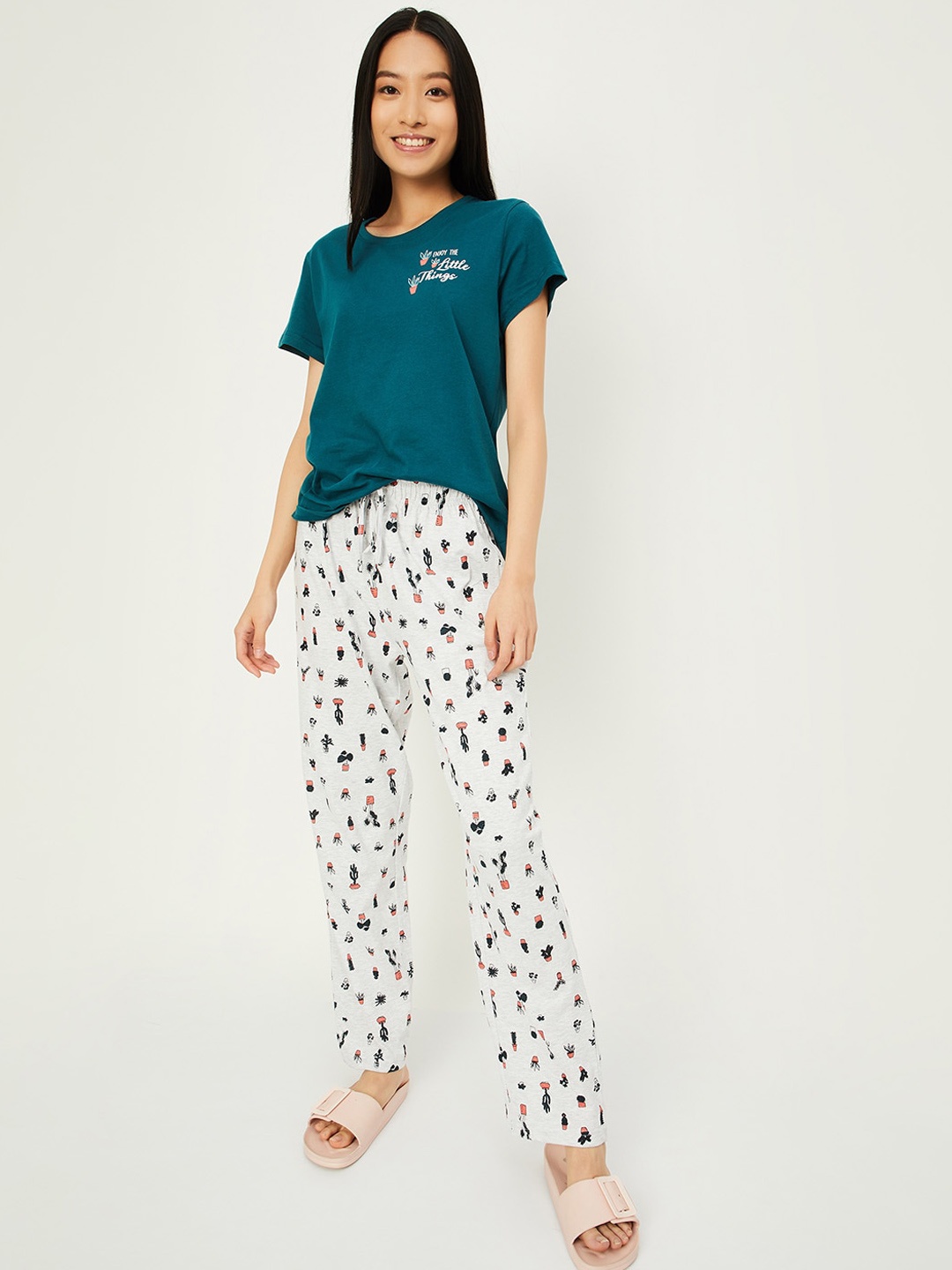 

max Typography Printed Pure Cotton Night Suit, Blue
