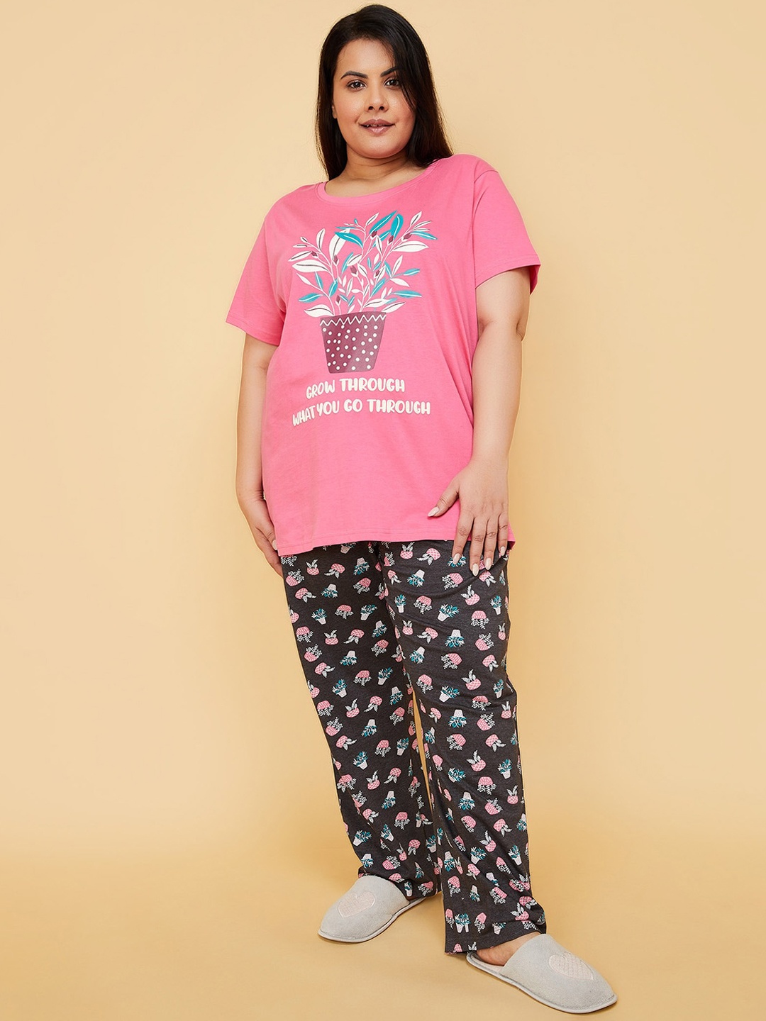 

max Graphic Printed Pure Cotton Night Suit, Pink