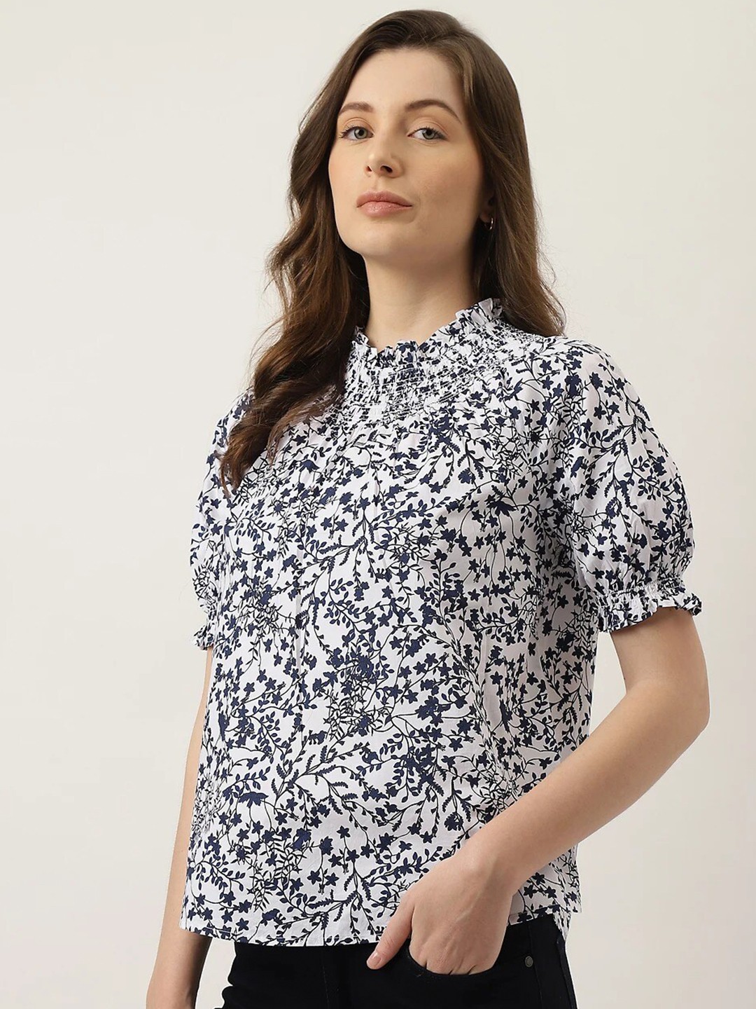 

Marks & Spencer Floral Printed Pure Cotton Top, White