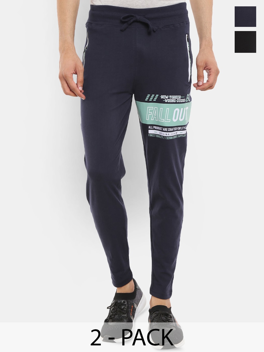 

V-Mart Men Pack Of 2 Printed Cotton Joggers, Navy blue