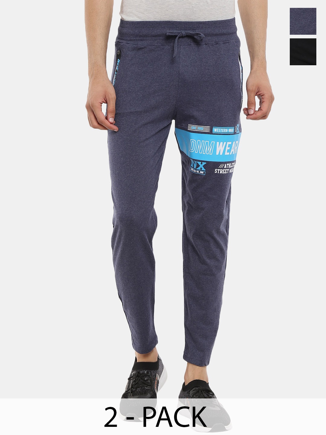 

V-Mart Men Pack of 2 Printed Cotton Mid-Rise Track Pants, Black