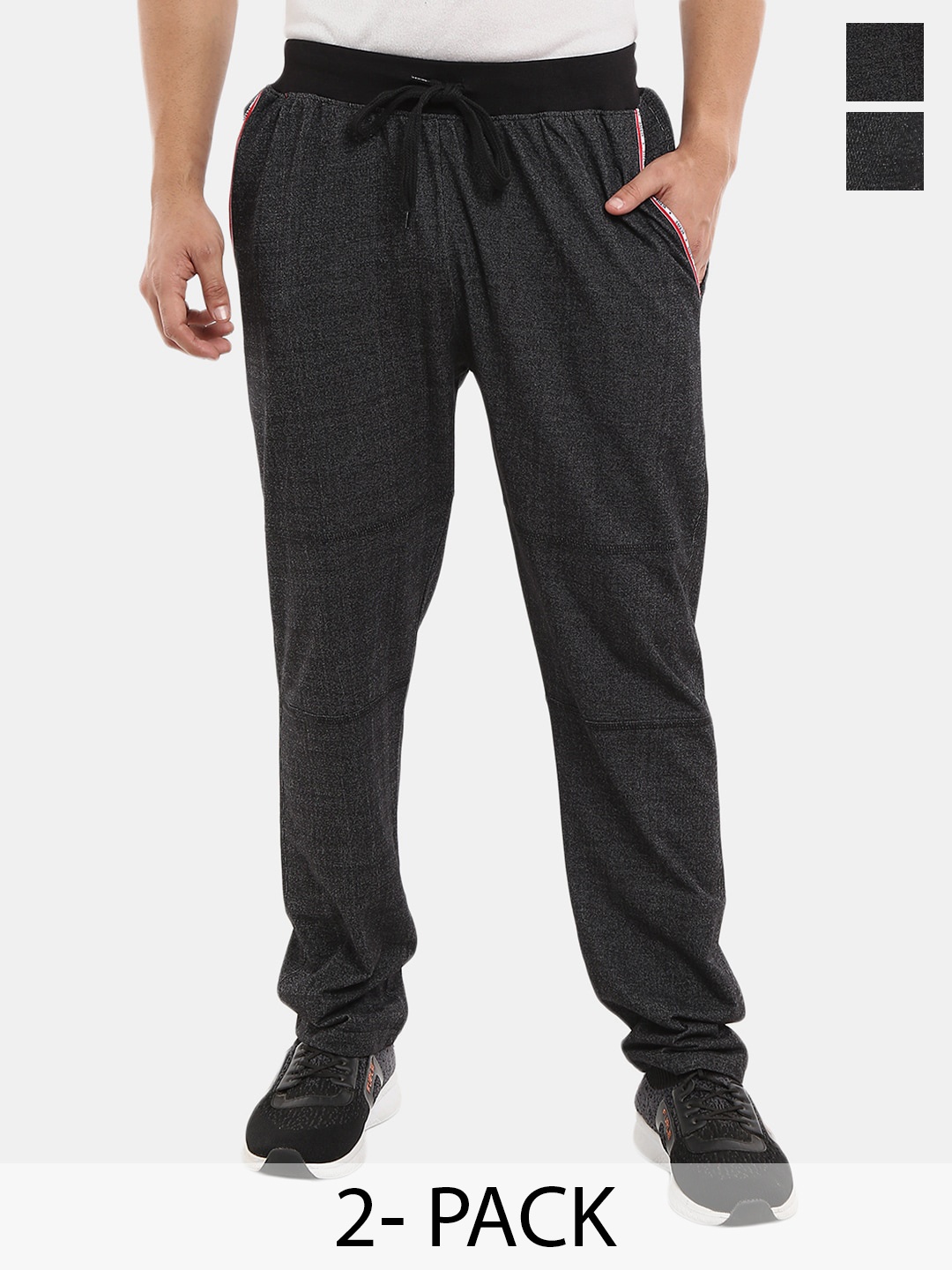 

V-Mart Men Pack Of 2 Mid-Rise Cotton Track Pants, Black
