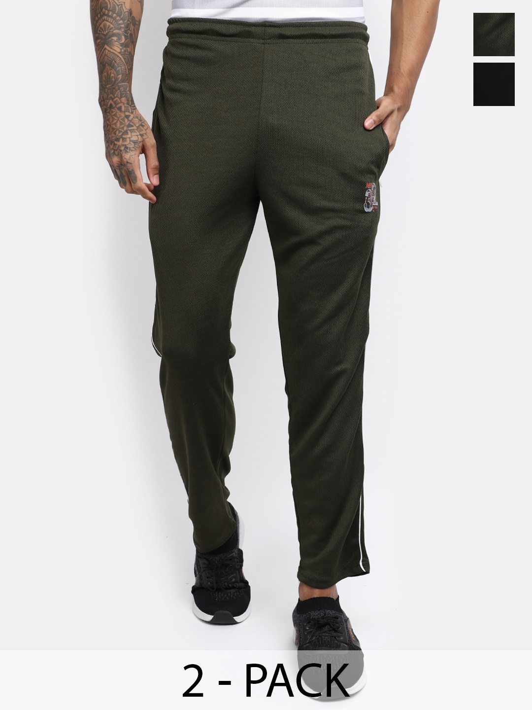 

V-Mart Men Pack Of 2 Mid-Rise Track Pants, Green
