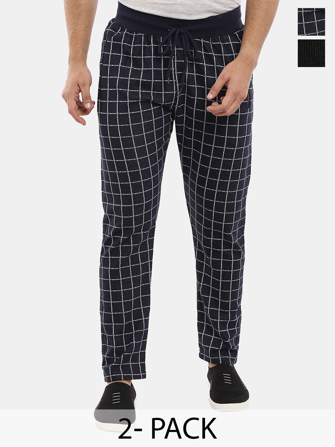 

V-Mart Men Pack Of 2 Checked Cotton Track Pants, Navy blue