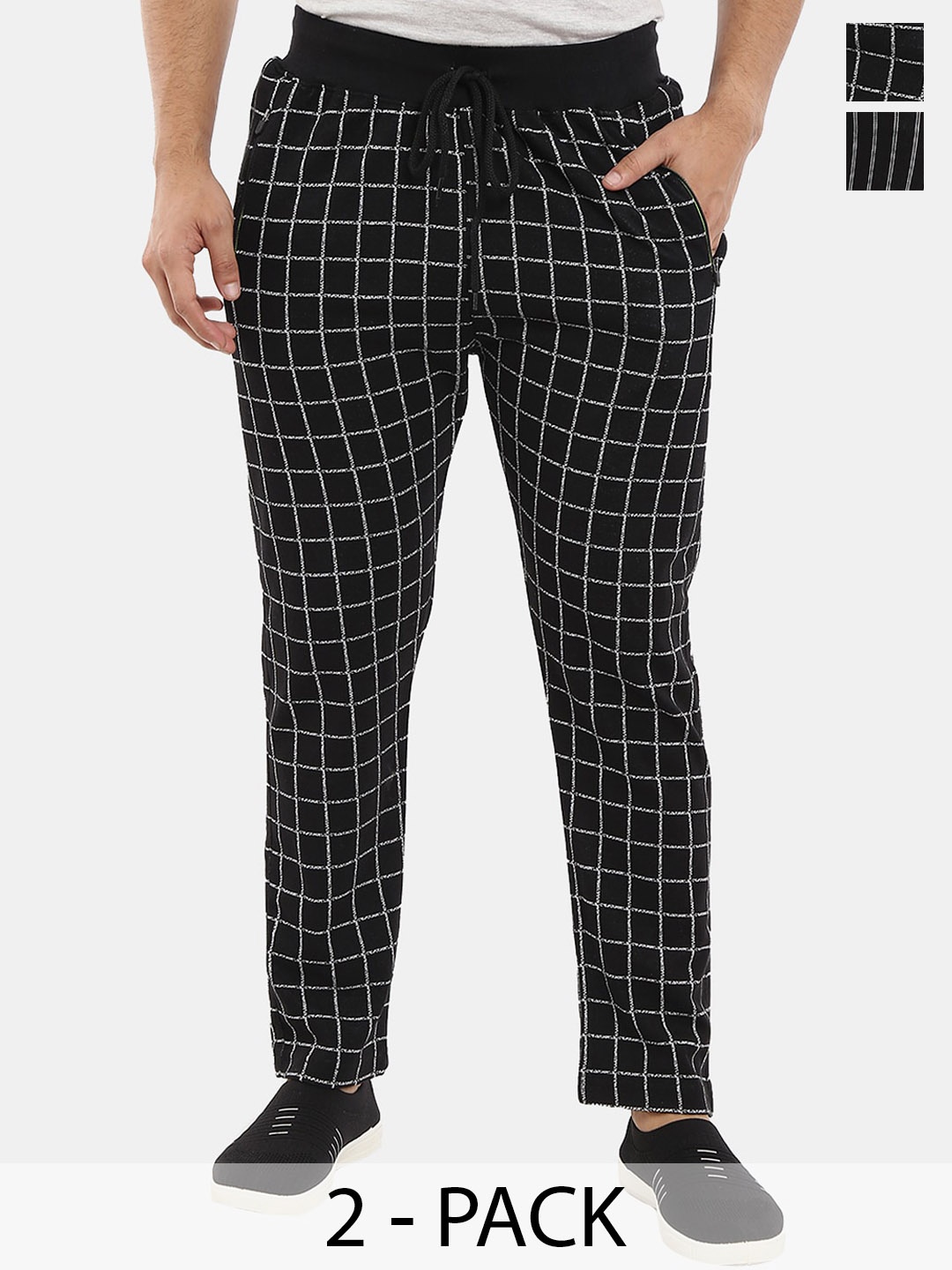 

V-Mart Men Pack Of 2 Checked Cotton Track Pants, Black