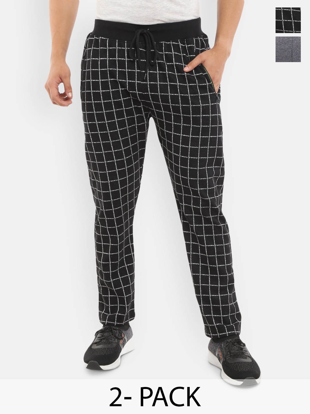 

V-Mart Men Pack of 2 Checked Cotton Mid-Rise Track Pants, Navy blue