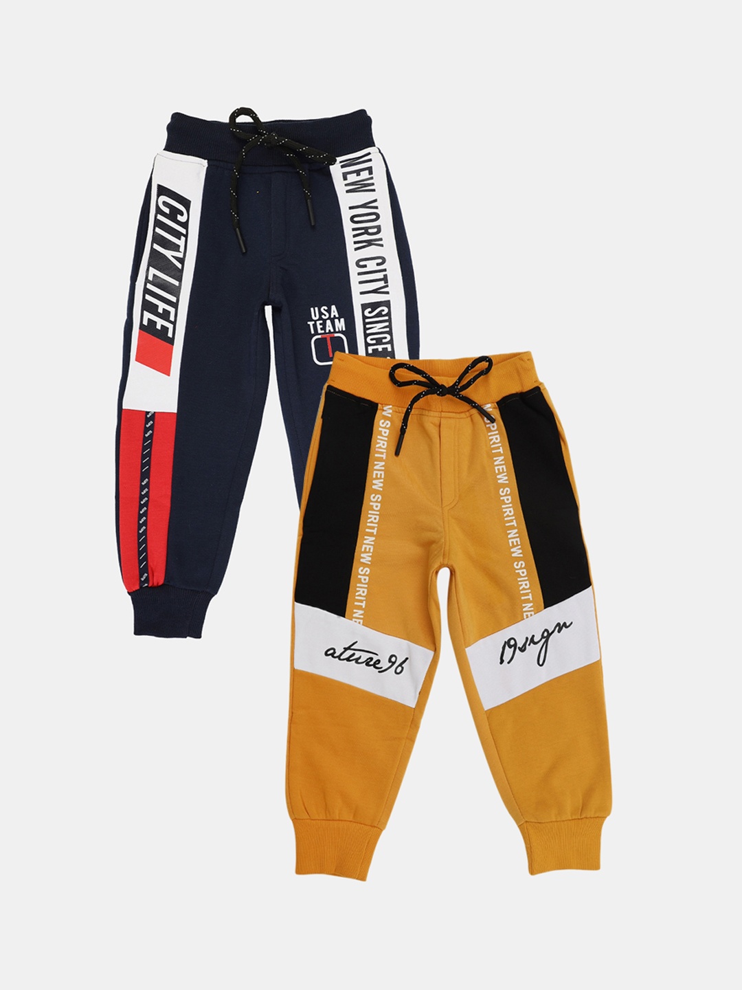 

V-Mart Boys Pack Of 2 Typography Printed Cotton Joggers, Yellow