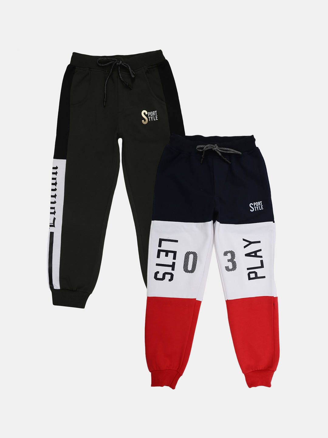 

V-Mart Boys Pack Of 2 Colourblocked Cotton Mid Rise Joggers, Navy blue