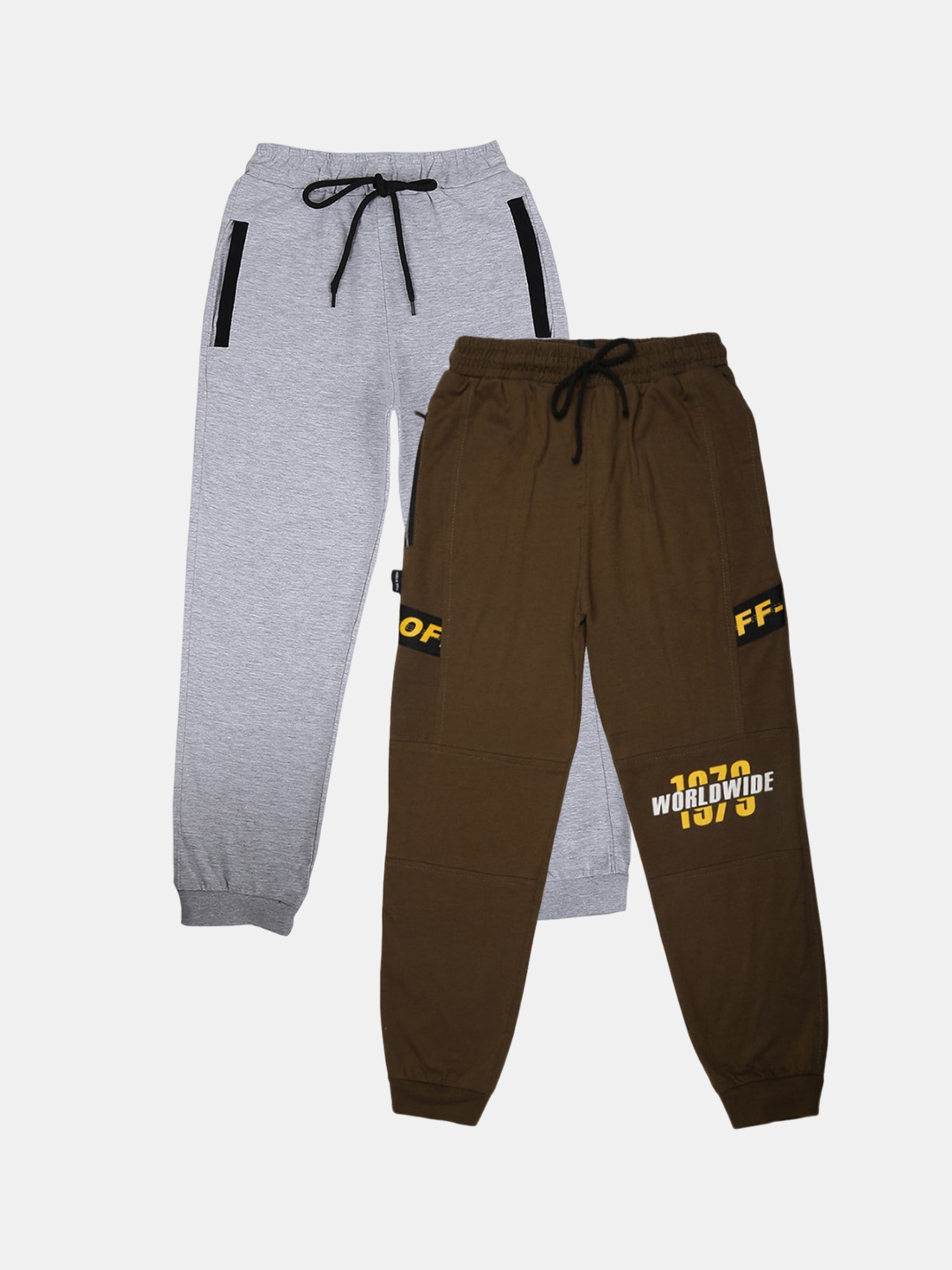 

V-Mart Boys Pack of 2 Typography Printed Cotton Joggers, Olive