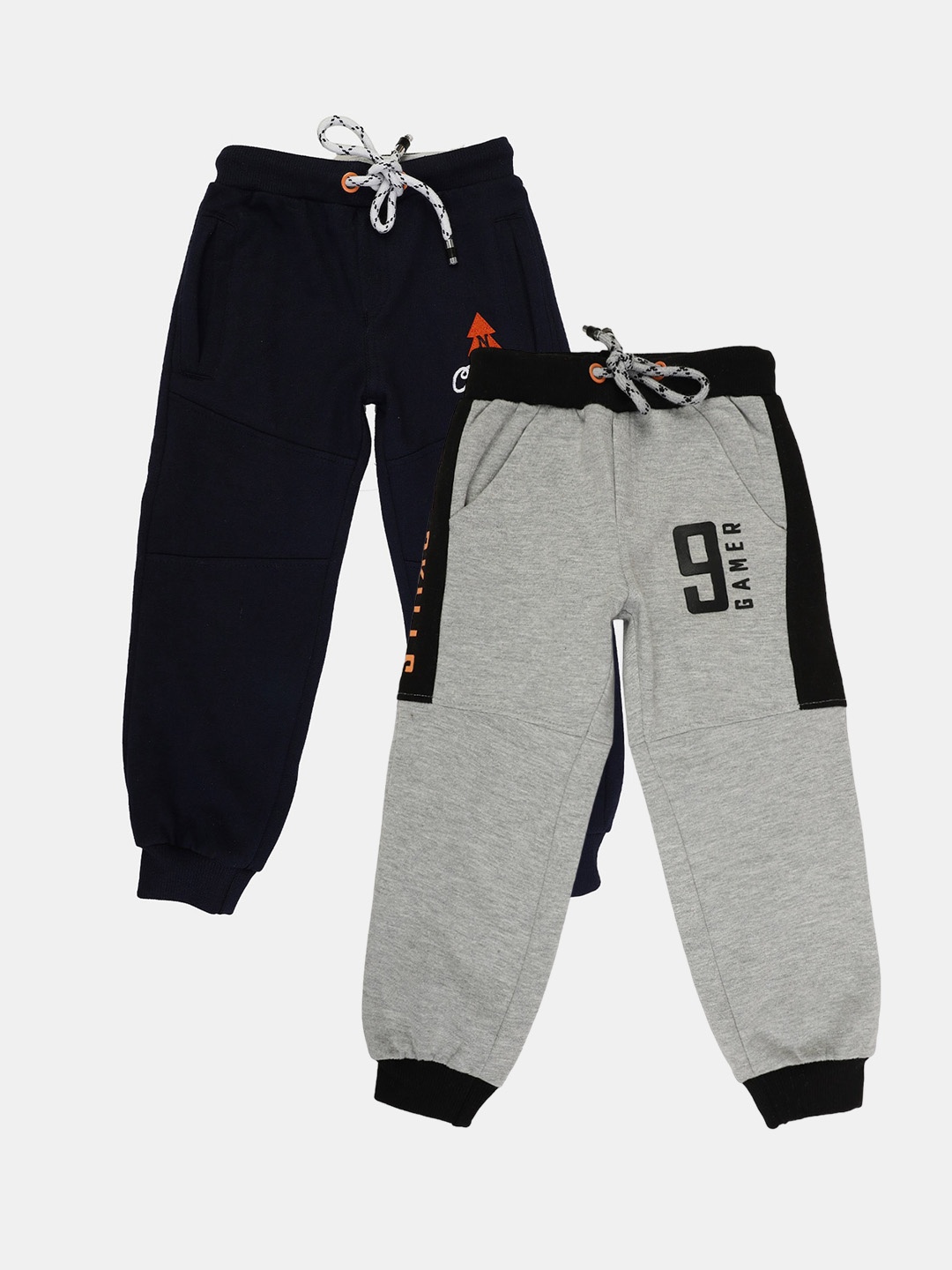 

V-Mart Boys Pack of 2 Typography Printed Cotton Joggers, Grey