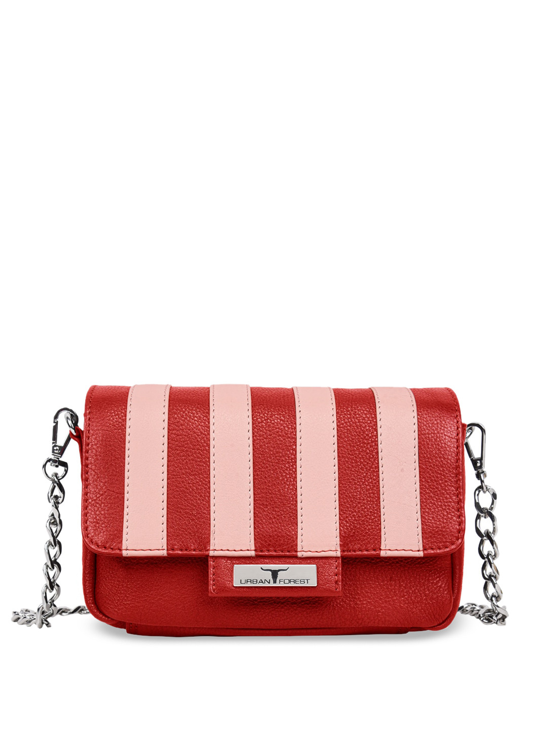 

URBAN FOREST Colourblocked Leather Structured Sling Bag, Red