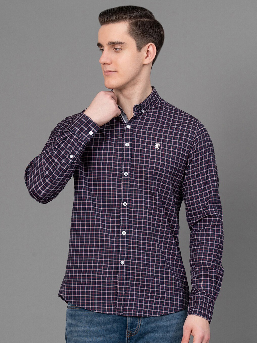 

Red Tape Grid Button Down Checked Casual Shirt, Navy blue