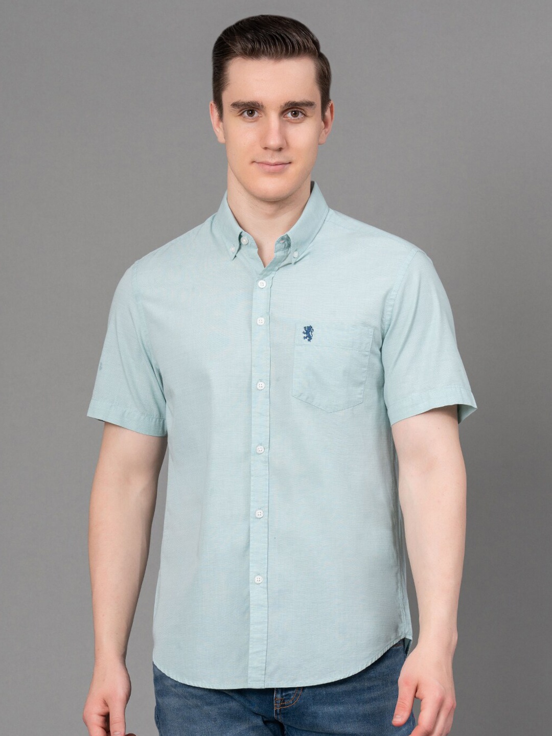 

Red Tape Button-Down Collar Cotton Casual Shirt, Green