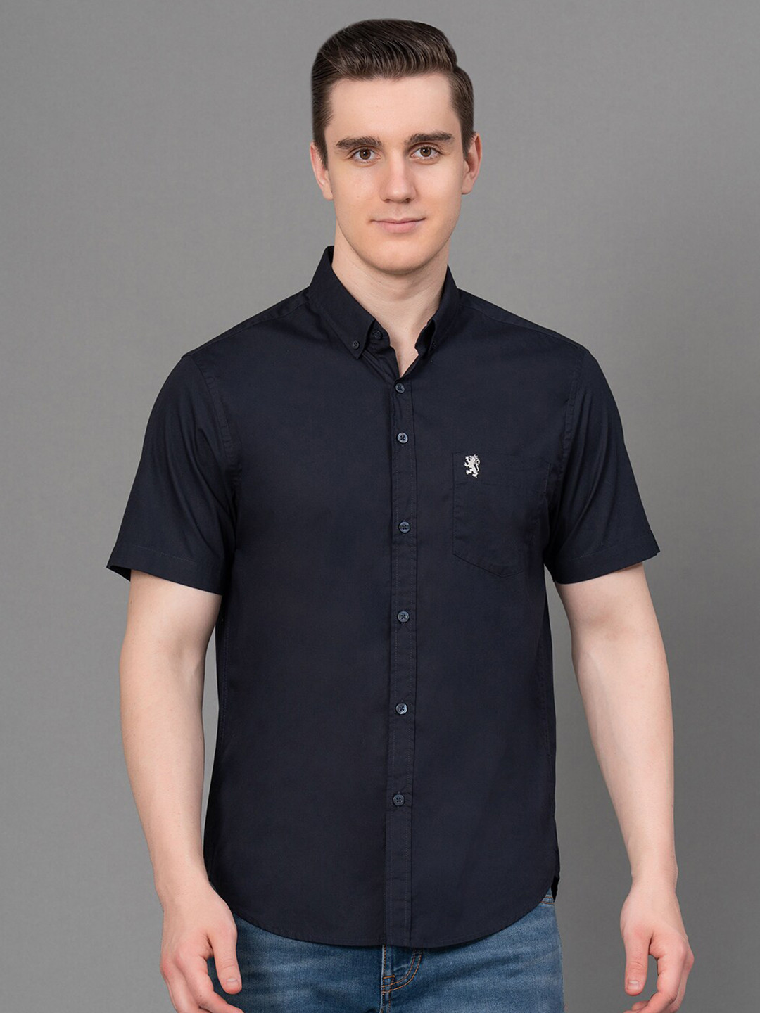 

Red Tape Button-Down Collar Cotton Casual Shirt, Navy blue