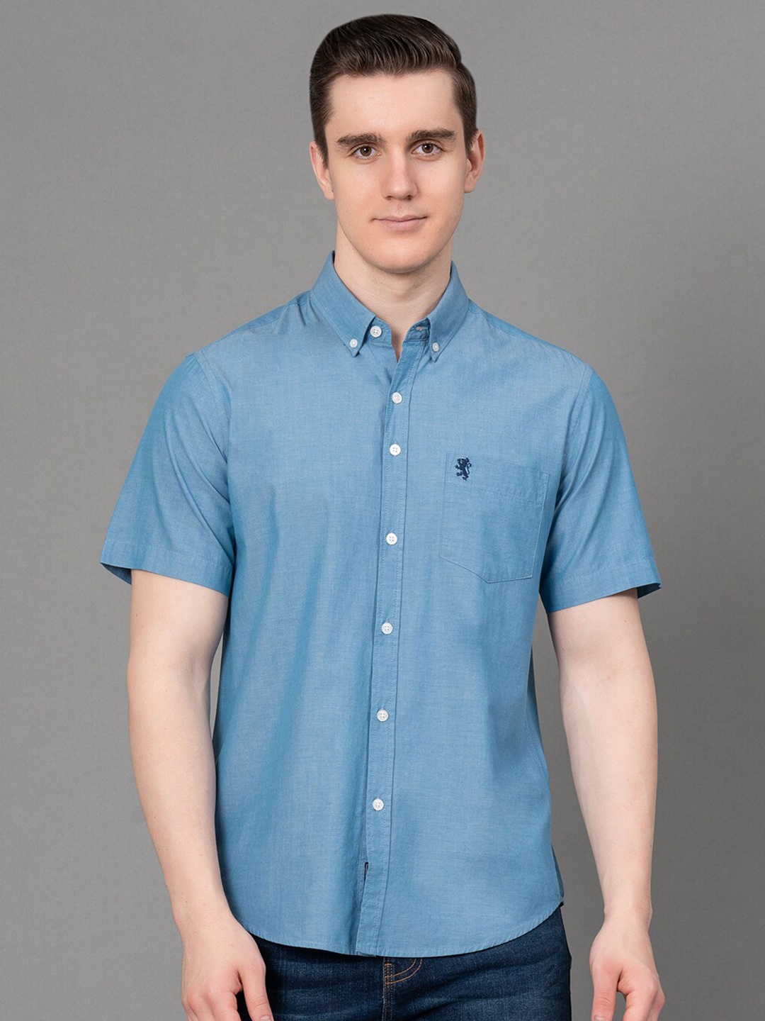

Red Tape Button-Down Collar Chambray Weave Cotton Casual Shirt, Blue