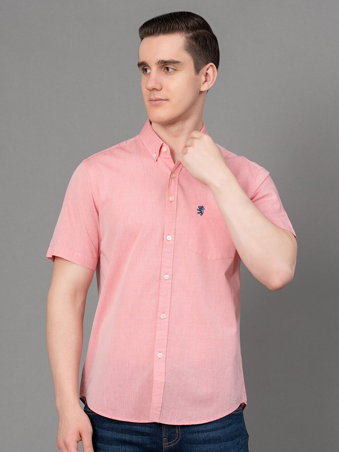 

Red Tape Button-Down Collar Cotton Chambray Weave Casual Shirt, Pink