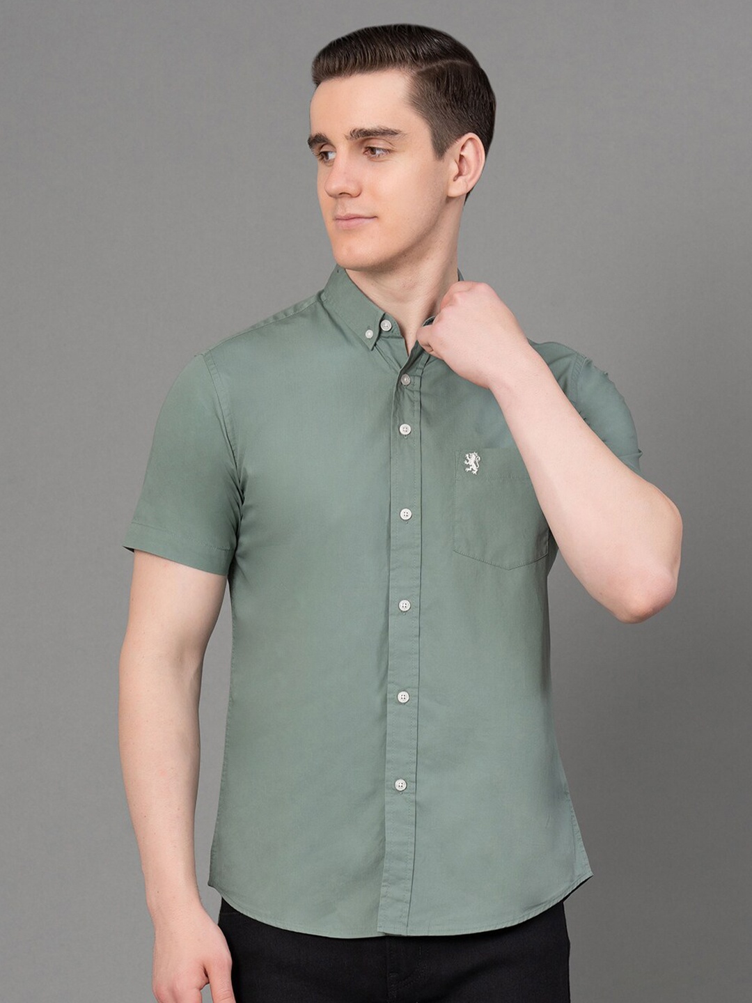 

Red Tape Button-Down Collar Cotton Casual Shirt, Green