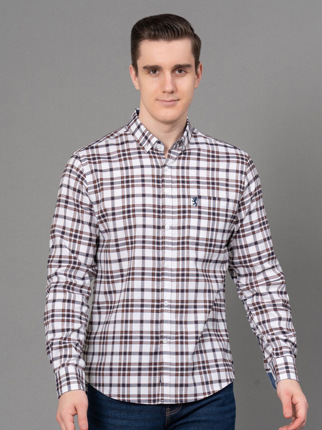 

Red Tape Tartan Checked Button-Down Collar Casual Shirt, White