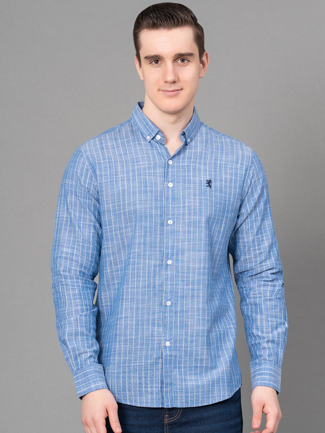 

Red Tape Striped Button-Down Collar Casual Shirt, Blue
