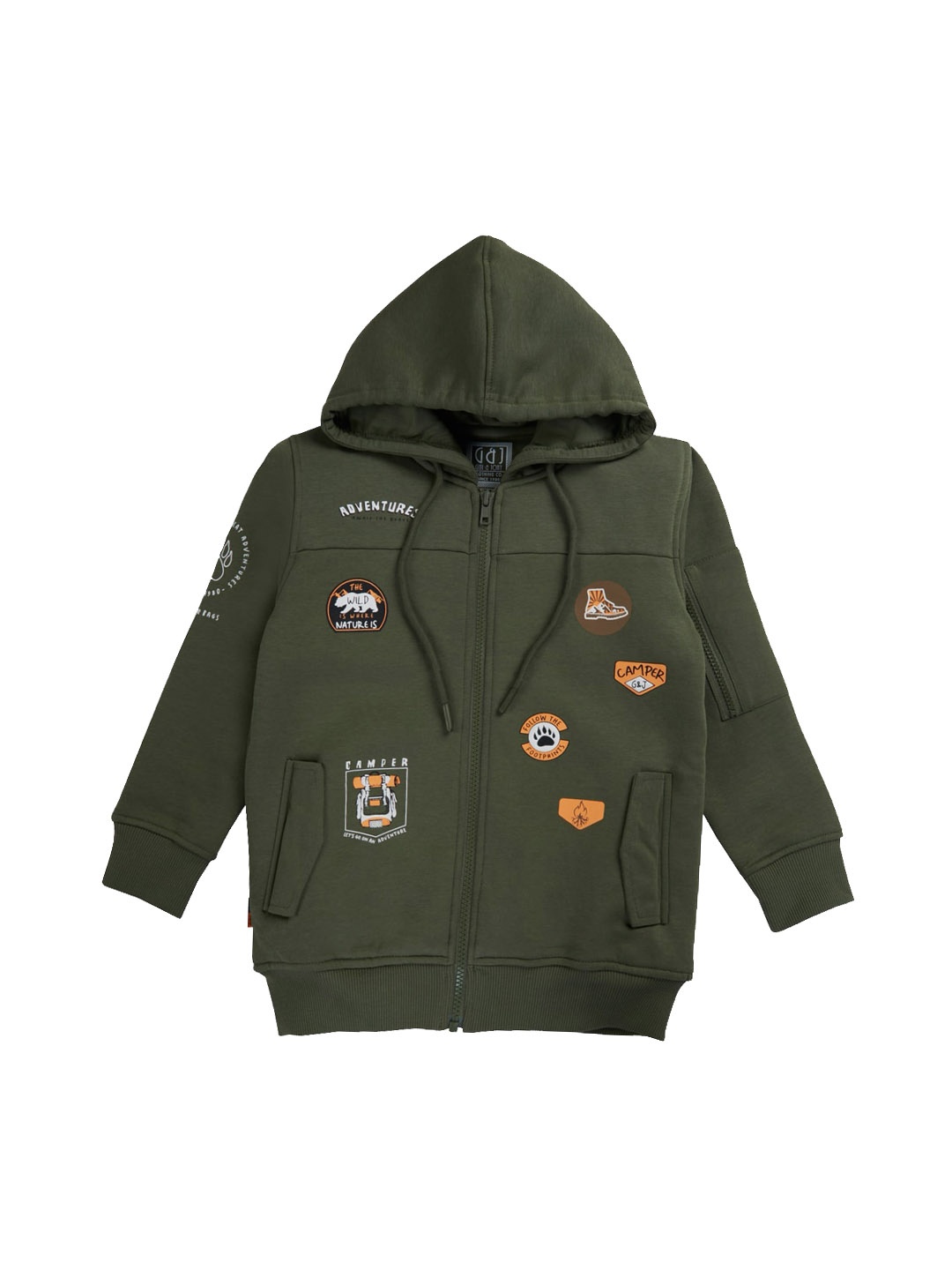 

Gini and Jony Boys Graphic Printed Hooded Cotton Tailored Jacket, Green