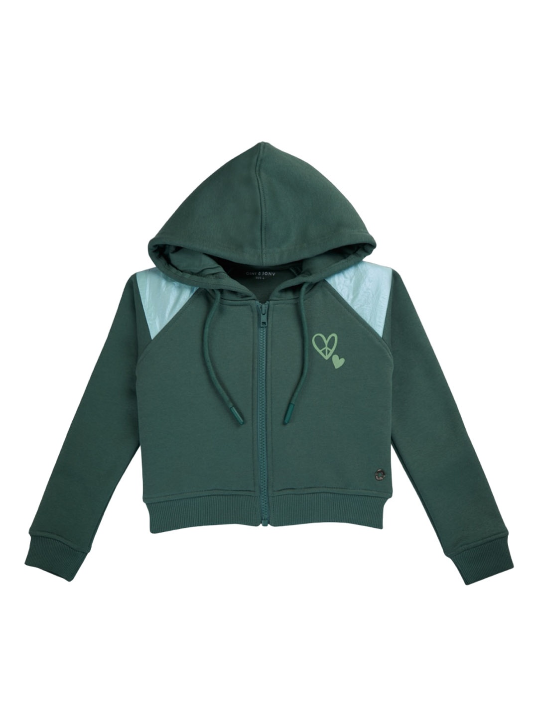 

Gini and Jony Girls Typography Printed Hooded Cotton Tailored Jacket, Green