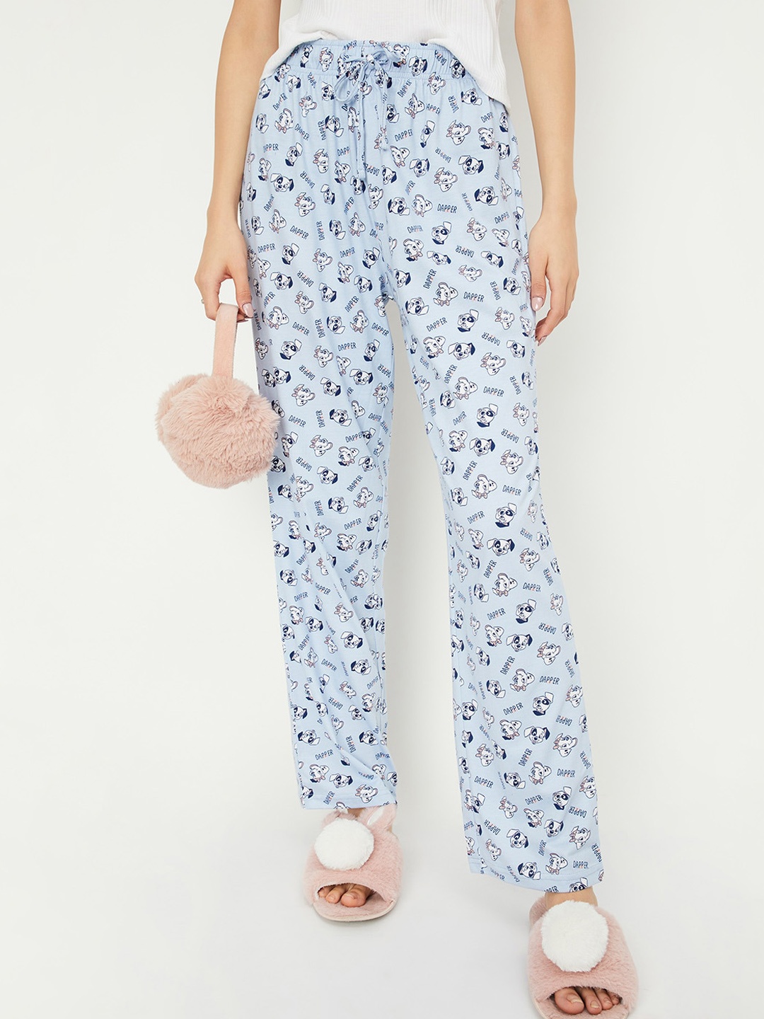 

max Women Conversational Printed Pure Cotton Lounge Pants, Blue