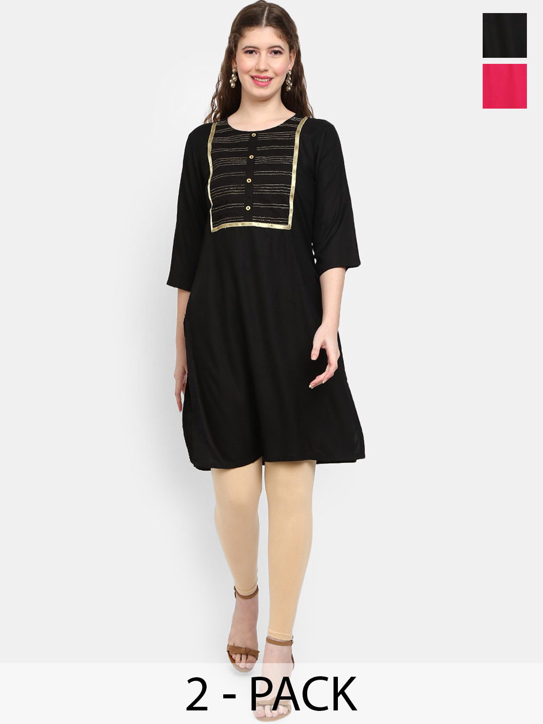 

V-Mart Selection Of 2 Striped Kurta, Black