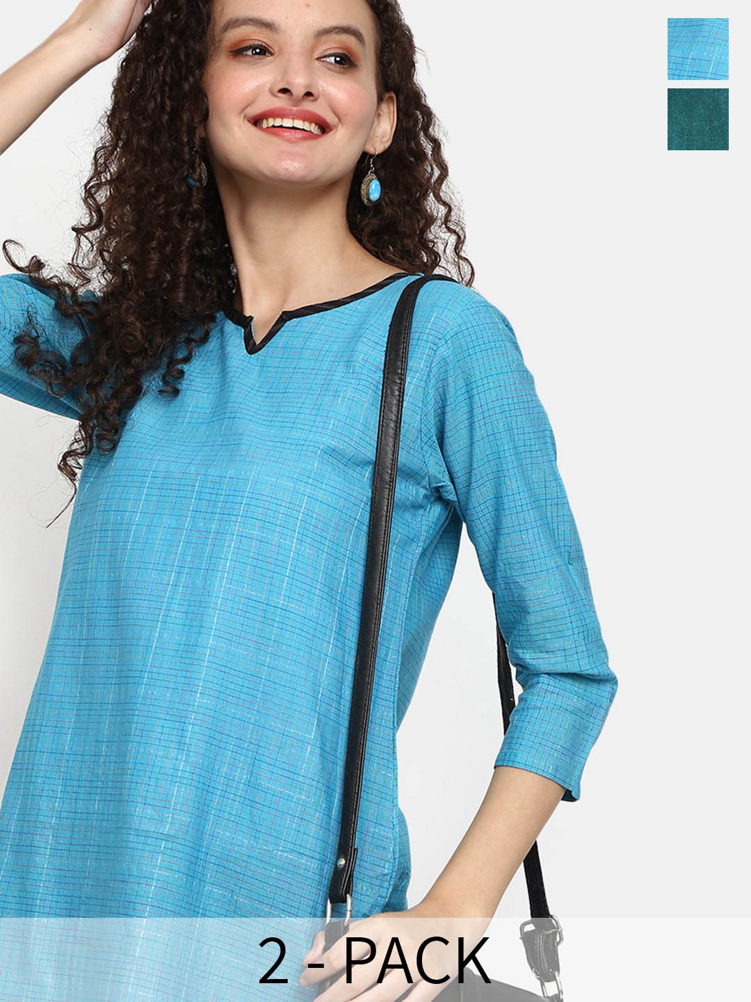 

V-Mart Collection of 2 Checked & Woven Design Kurta, Blue